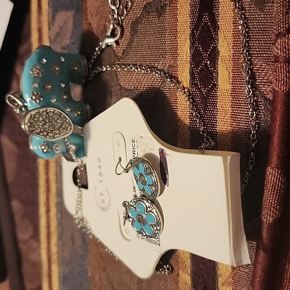 Siver turquoise long necklace with earrings - Picture 4 of 4